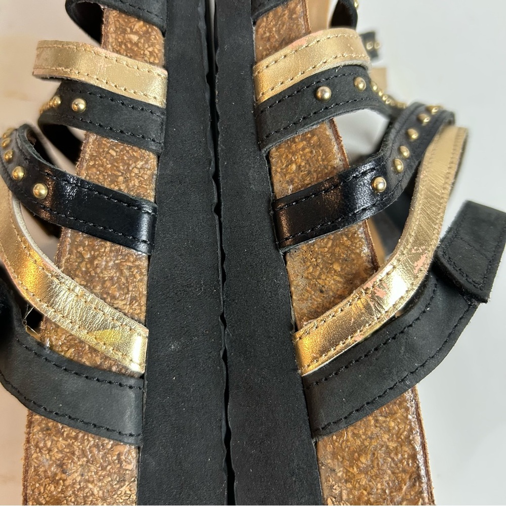 NOAT PRESCOTT Slide Sandal Leather Black/Gold Cork Wedge US 7 EU 38 - Picture 9 of 12